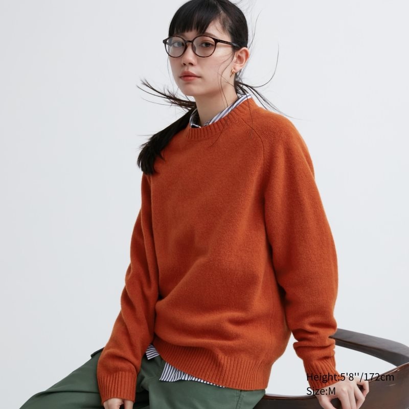 Chandails Uniqlo Premium Lambswool Crew Neck Long Sleeve Homme Orange | 69383