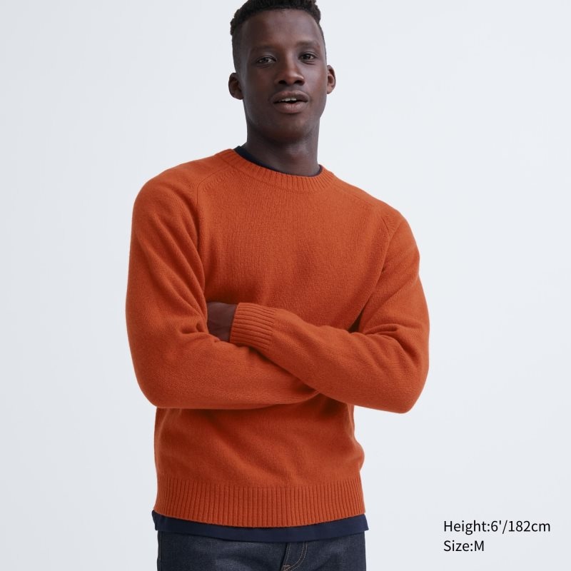 Chandails Uniqlo Premium Lambswool Crew Neck Long Sleeve Homme Orange | 69383