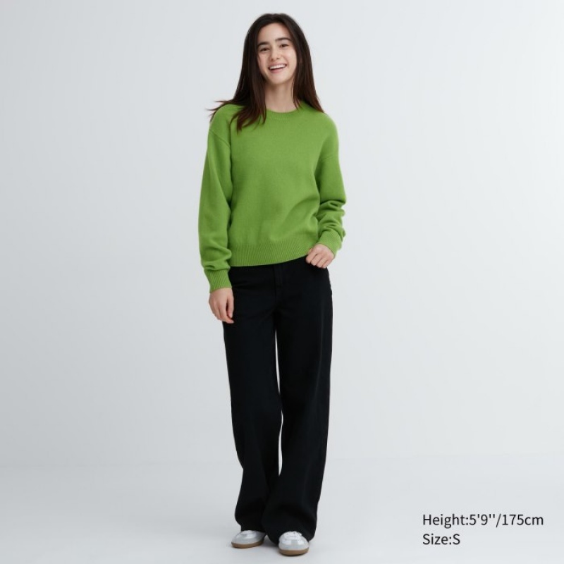 Chandails Uniqlo Premium Lambswool Crew Neck Long-sleeve Femme Vert | 3158629