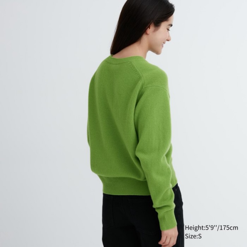 Chandails Uniqlo Premium Lambswool Crew Neck Long-sleeve Femme Vert | 3158629