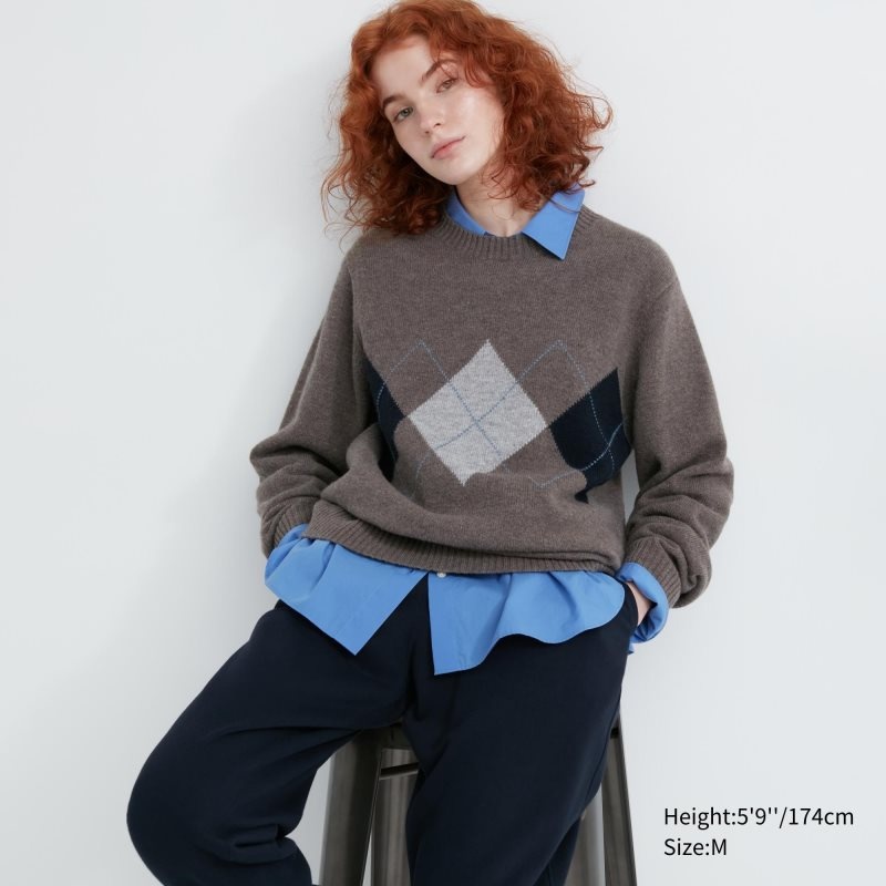 Chandails Uniqlo Premium Lambswool Crew Neck Long-sleeve Homme Marron | 2968701