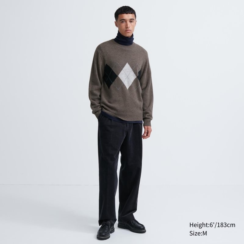 Chandails Uniqlo Premium Lambswool Crew Neck Long-sleeve Homme Marron | 2968701
