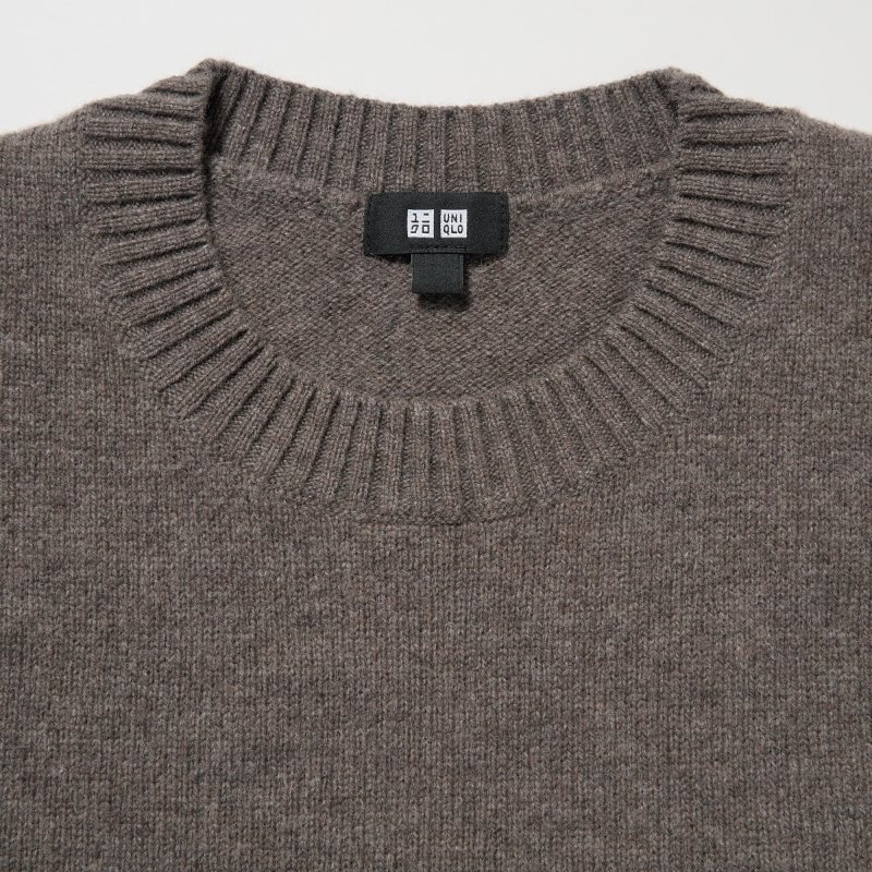 Chandails Uniqlo Premium Lambswool Crew Neck Long-sleeve Homme Marron | 2968701