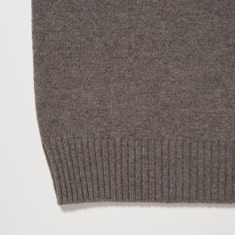 Chandails Uniqlo Premium Lambswool Crew Neck Long-sleeve Homme Marron | 2968701