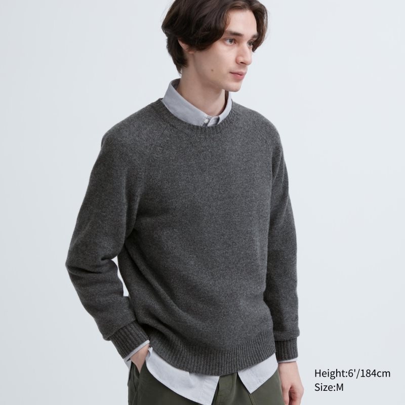 Chandails Uniqlo Premium Lambswool Crew Neck Long Sleeve Homme Grise | 8742869