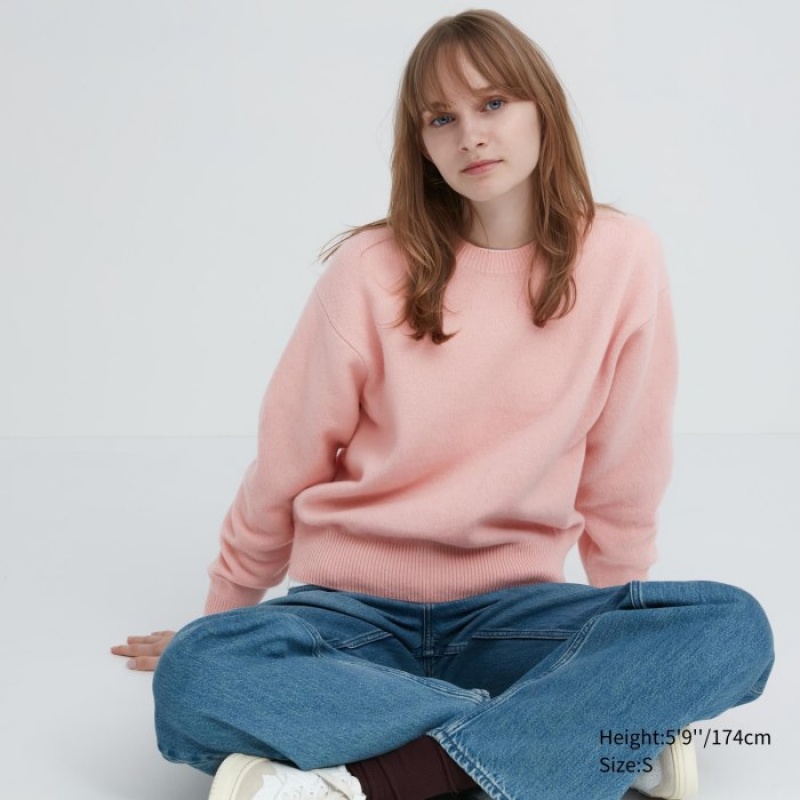Chandails Uniqlo Premium Lambswool Crew Neck Long-sleeve Femme Rose | 2751418