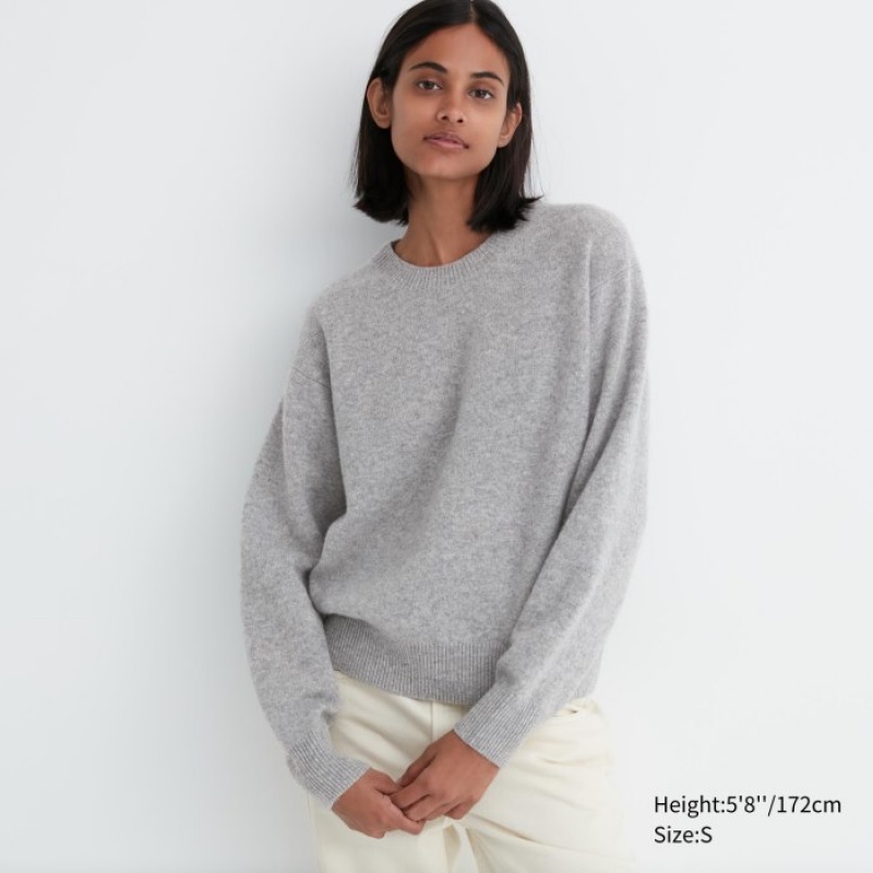 Chandails Uniqlo Premium Lambswool Crew Neck Long-sleeve Femme Grise | 5925496