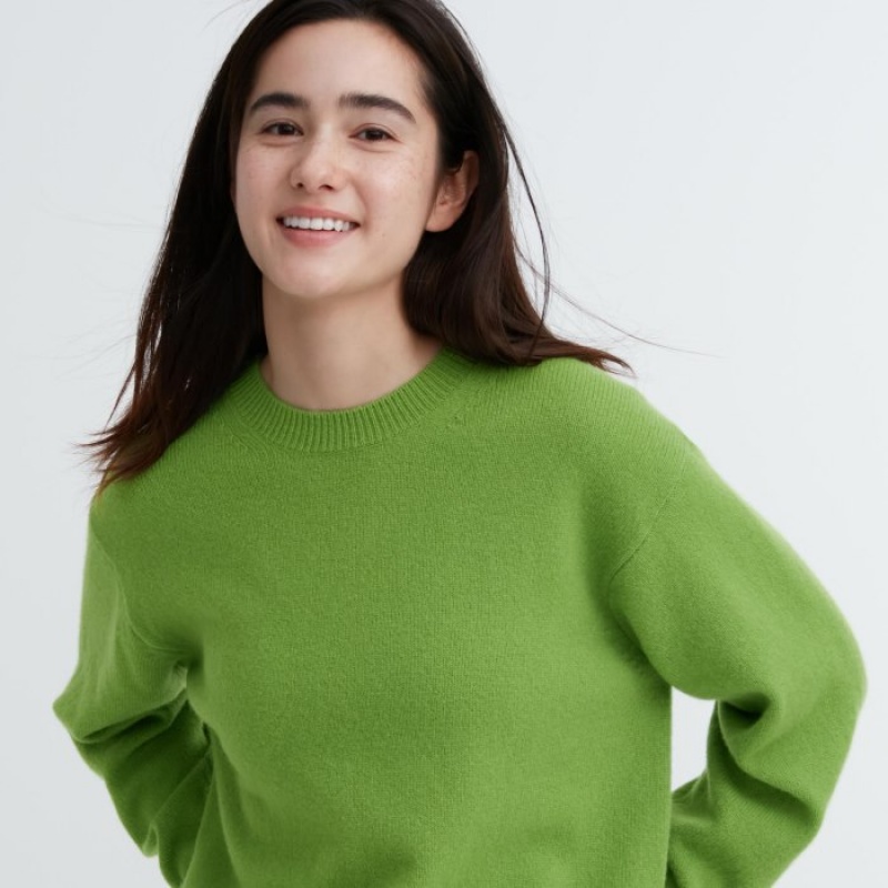 Chandails Uniqlo Premium Lambswool Crew Neck Long-sleeve Femme Bleu | 1853003