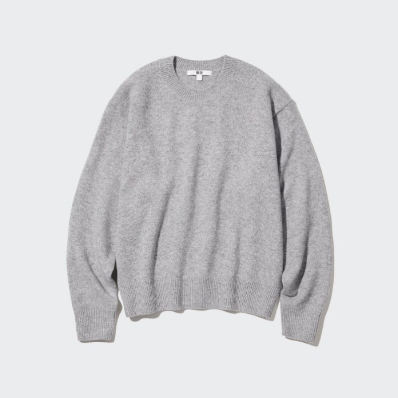 Chandails Uniqlo Premium Lambswool Crew Neck Long-sleeve Femme Bleu | 1853003