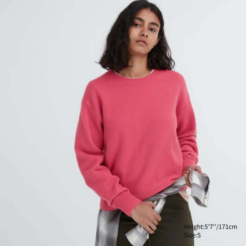 Chandails Uniqlo Premium Lambswool Crew Neck Long-sleeve Femme Rose | 9710289