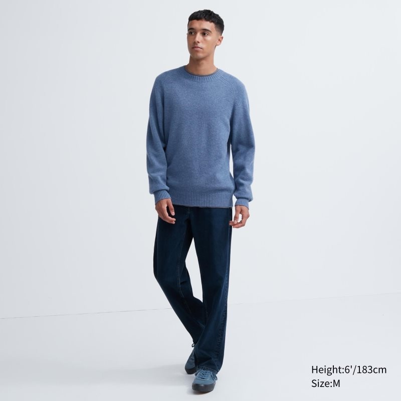 Chandails Uniqlo Premium Lambswool Crew Neck Long Sleeve Homme Bleu | 9627613