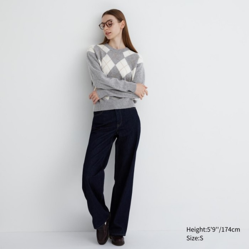 Chandails Uniqlo Premium Lambswool Long-Sleeve Crew Neck Femme Grise | 8258195