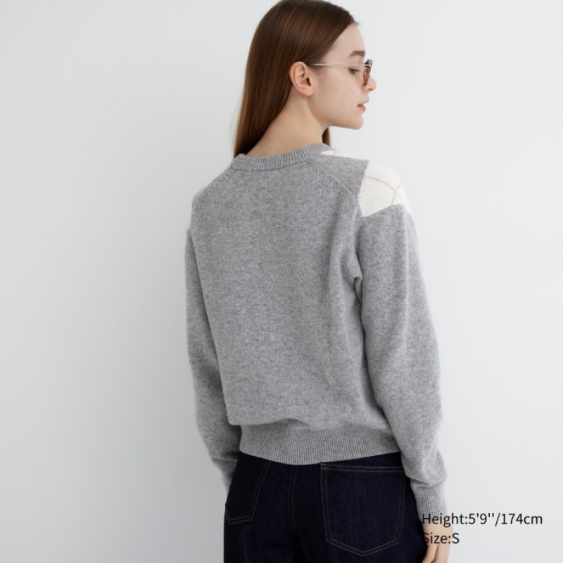 Chandails Uniqlo Premium Lambswool Long-Sleeve Crew Neck Femme Grise | 8258195
