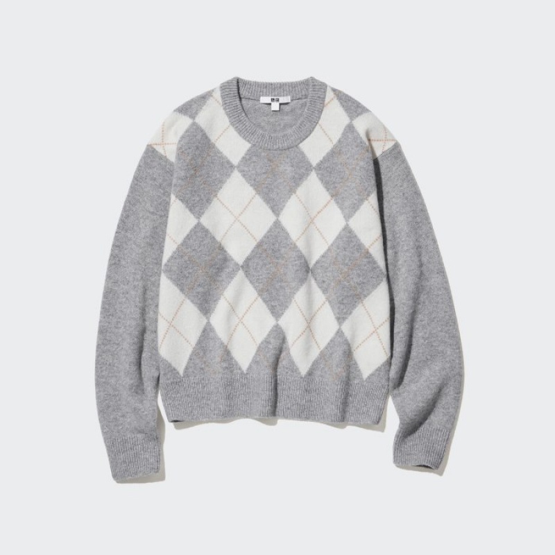 Chandails Uniqlo Premium Lambswool Long-Sleeve Crew Neck Femme Grise | 8258195