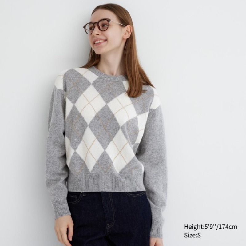 Chandails Uniqlo Premium Lambswool Long-Sleeve Crew Neck Femme Grise | 8258195