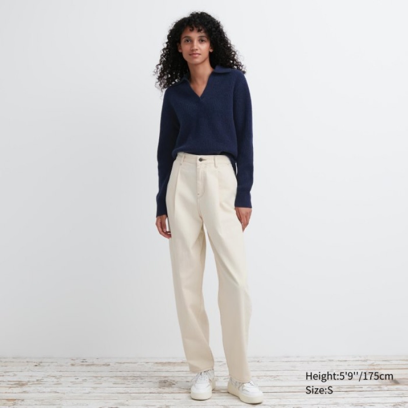 Chandails Uniqlo Premium Lambswool Long-Sleeve Polo Femme Bleu Marine | 7413751