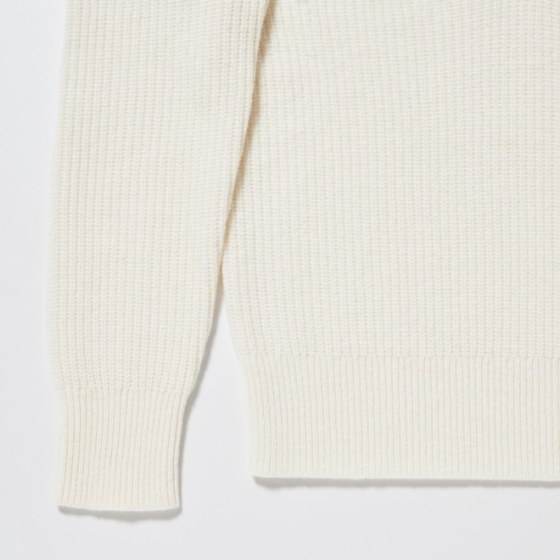 Chandails Uniqlo Premium Lambswool Long-Sleeve Polo Femme Blanche | 8019546