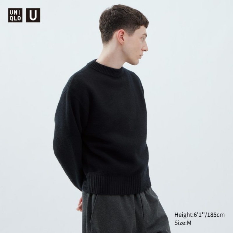 Chandails Uniqlo Premium Lambswool Low Gauge Crew Neck Femme Noir | 7910129