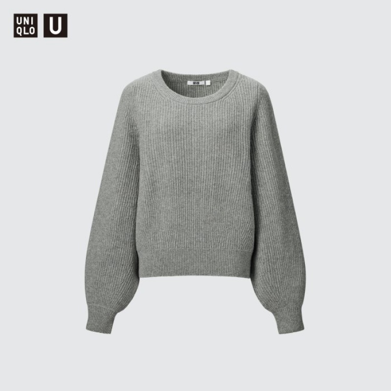 Chandails Uniqlo Premium Lambswool Volume Long-Sleeve Femme Grise | 4080257