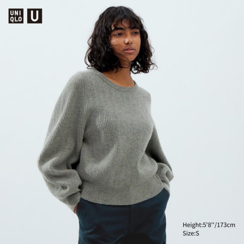 Chandails Uniqlo Premium Lambswool Volume Long-Sleeve Femme Grise | 4080257