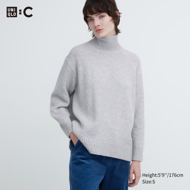 Chandails Uniqlo Soft Knit High Neck Long-Sleeve Femme Grise | 3816964