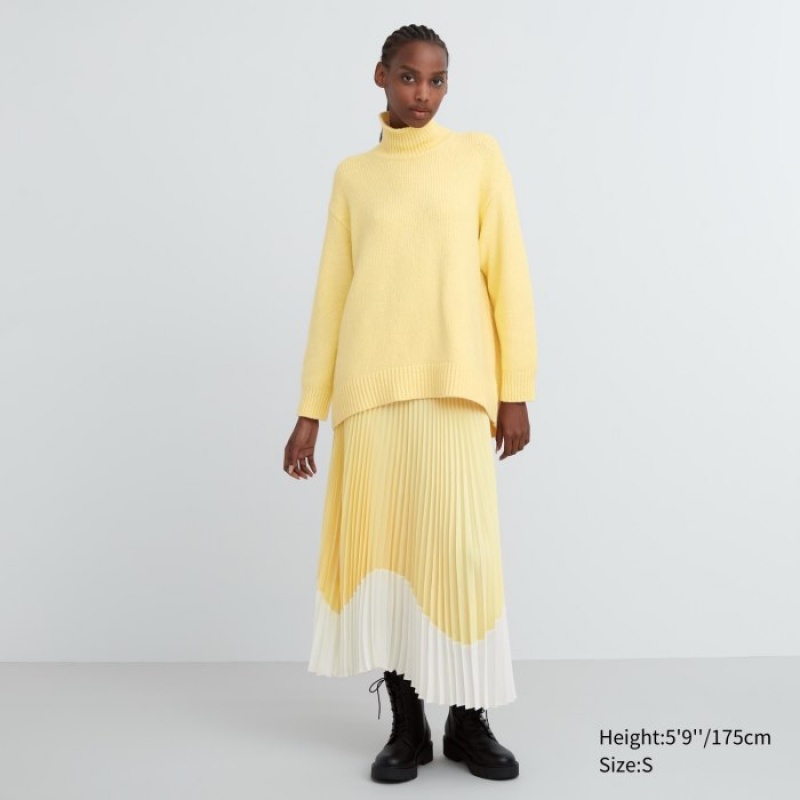 Chandails Uniqlo Soft Knit High Neck Long-Sleeve Femme Bleu | 9444288