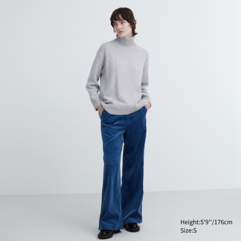 Chandails Uniqlo Soft Knit High Neck Long-Sleeve Femme Bleu | 9444288
