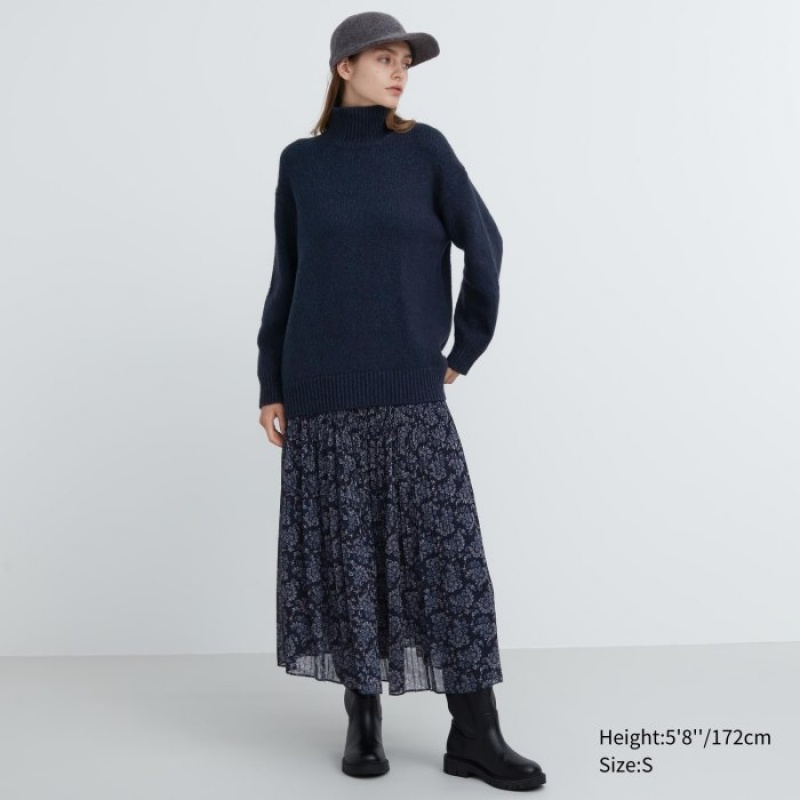 Chandails Uniqlo Soft Knit High Neck Long-Sleeve Femme Bleu Marine | 2456313