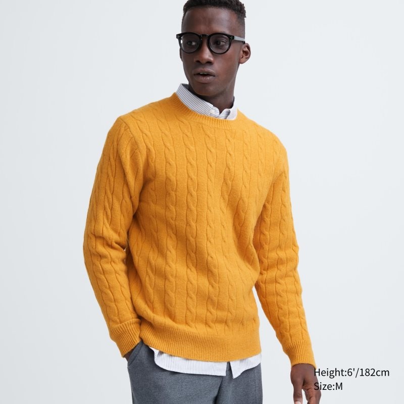 Chandails Uniqlo Souffle Yarn Cable Crew Neck Homme Jaune | 9219723