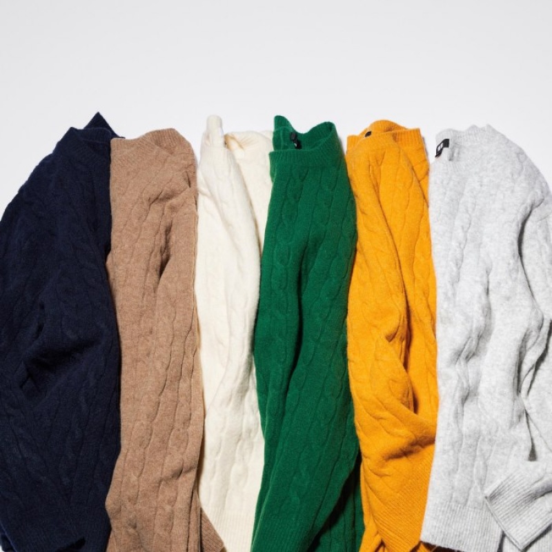 Chandails Uniqlo Souffle Yarn Cable Crew Neck Long-Sleeve Femme Grise | 9560351