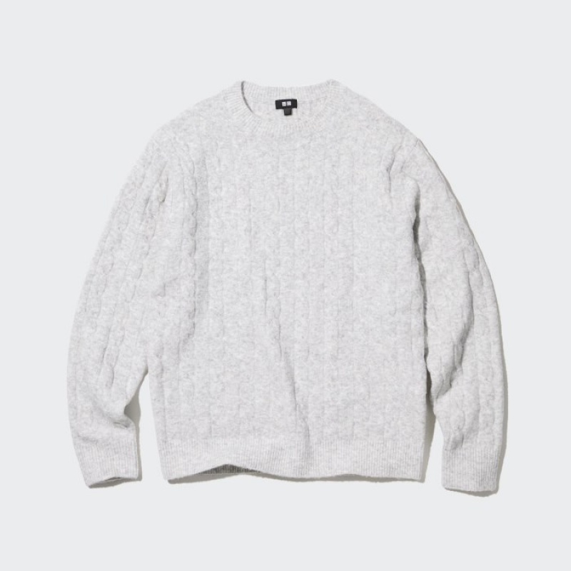 Chandails Uniqlo Souffle Yarn Cable Crew Neck Long-Sleeve Femme Grise | 9560351