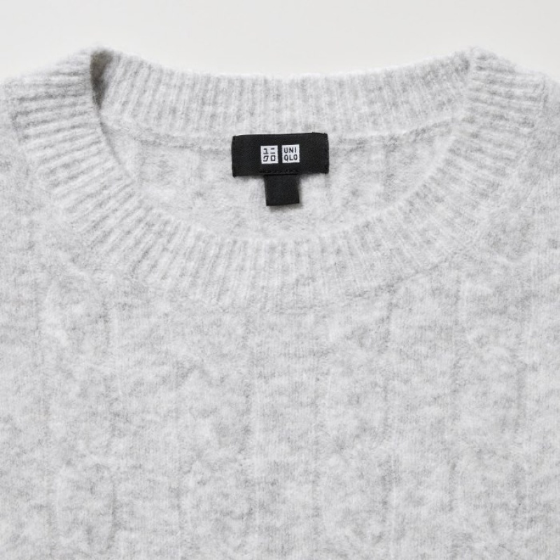 Chandails Uniqlo Souffle Yarn Cable Crew Neck Long-Sleeve Femme Grise | 9560351