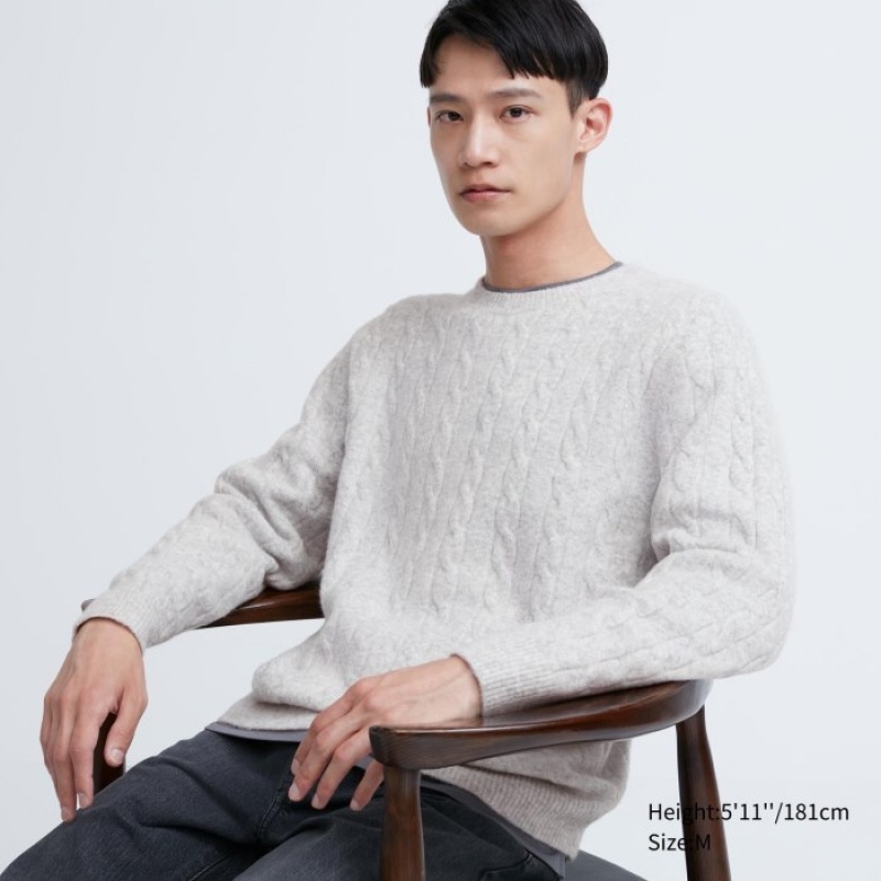 Chandails Uniqlo Souffle Yarn Cable Crew Neck Long-Sleeve Femme Grise | 9560351