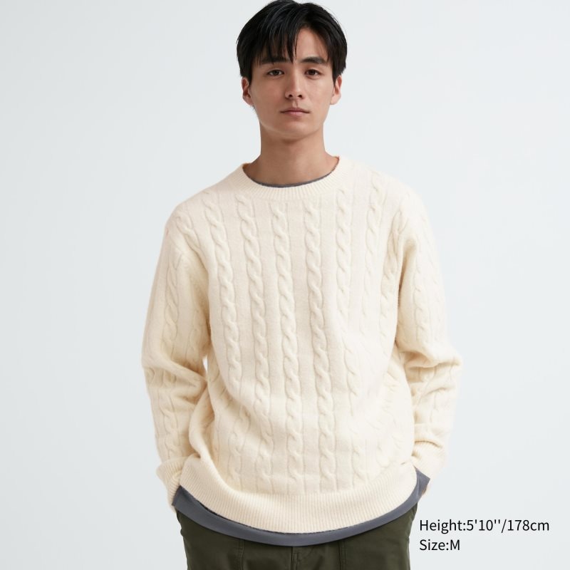 Chandails Uniqlo Souffle Yarn Cable Crew Neck Homme Blanche | 1505863