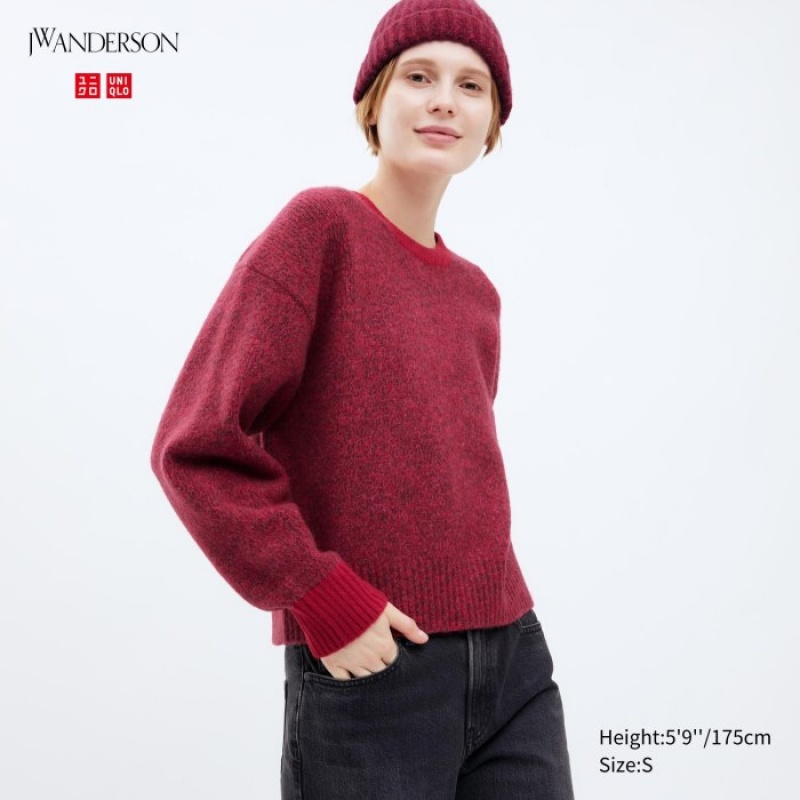 Chandails Uniqlo Souffle Yarn Crew Neck Long-Sleeve Femme Rouge | 9627038