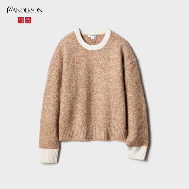 Chandails Uniqlo Souffle Yarn Crew Neck Long-Sleeve Femme Beige | 2029364