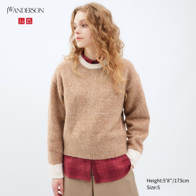 Chandails Uniqlo Souffle Yarn Crew Neck Long-Sleeve Femme Beige | 2029364
