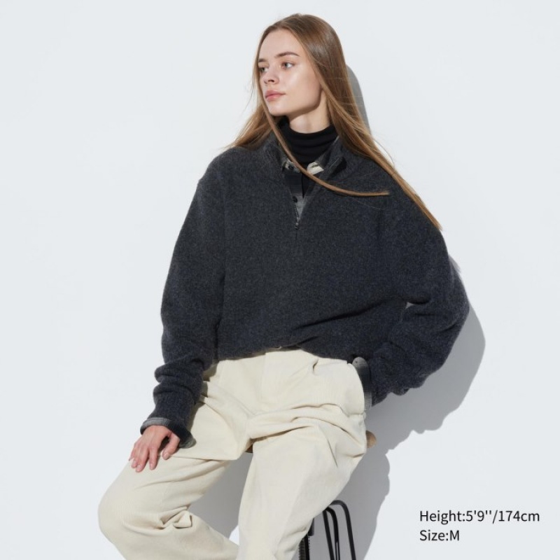 Chandails Uniqlo Souffle Yarn Half-Zip Long-Sleeve Femme Grise | 8887116