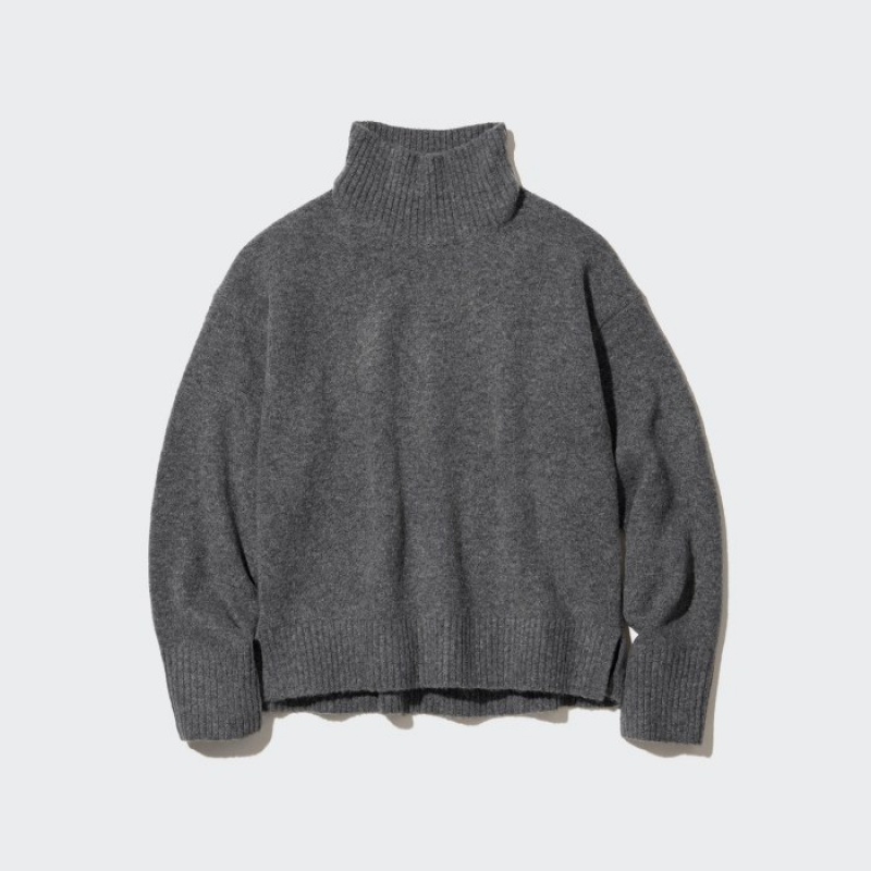 Chandails Uniqlo Souffle Yarn High Neck Long-Sleeve Femme Grise | 9224755