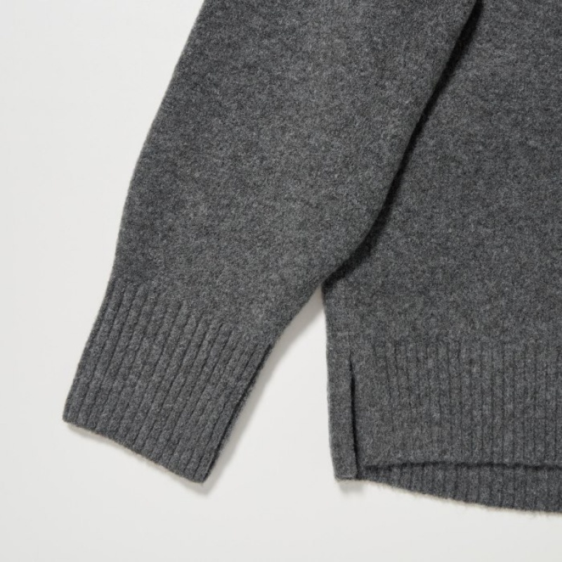 Chandails Uniqlo Souffle Yarn High Neck Long-Sleeve Femme Grise | 9224755