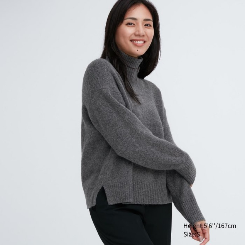 Chandails Uniqlo Souffle Yarn High Neck Long-Sleeve Femme Grise | 9224755