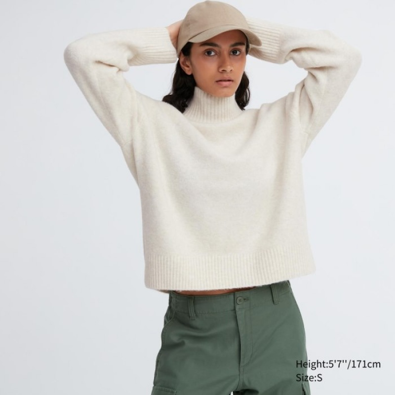 Chandails Uniqlo Souffle Yarn High Neck Long-Sleeve Femme Blanche | 5632367