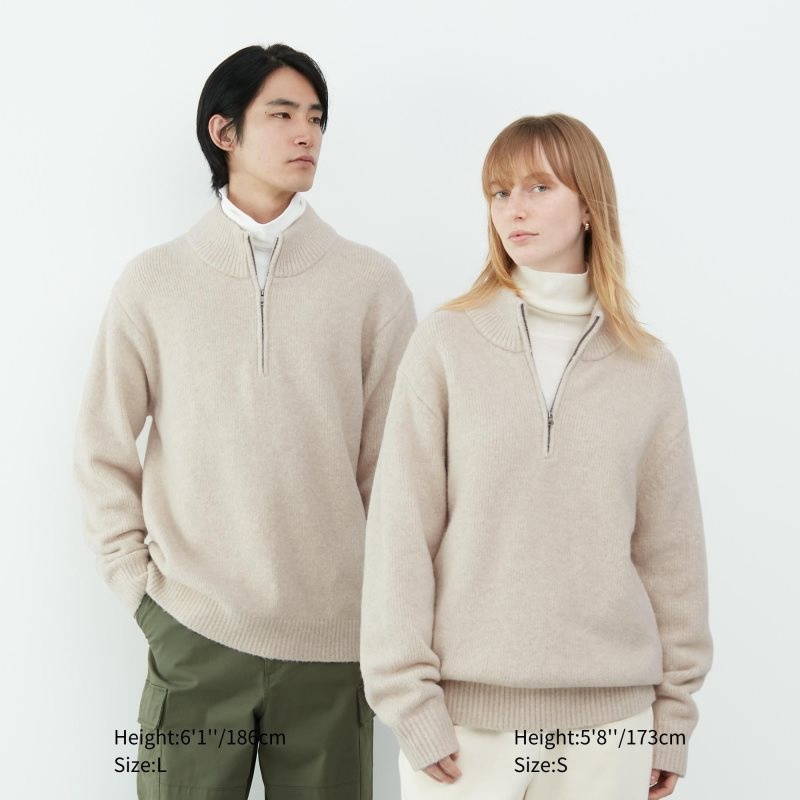 Chandails Uniqlo Souffle Yarn Long Sleeve Half-zip Homme Beige | 2804682