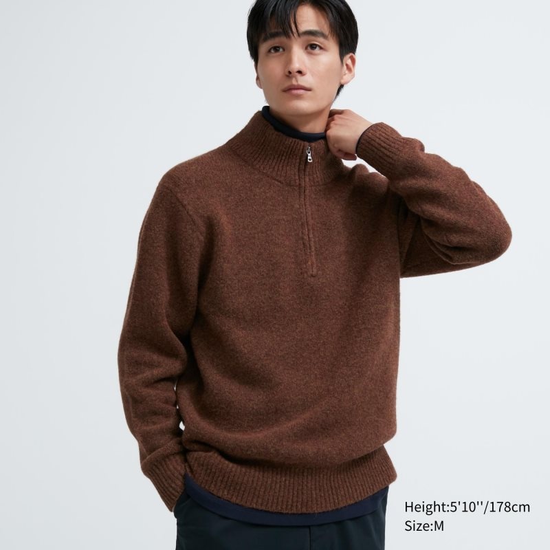 Chandails Uniqlo Souffle Yarn Long Sleeve Half-zip Homme Marron | 2608660