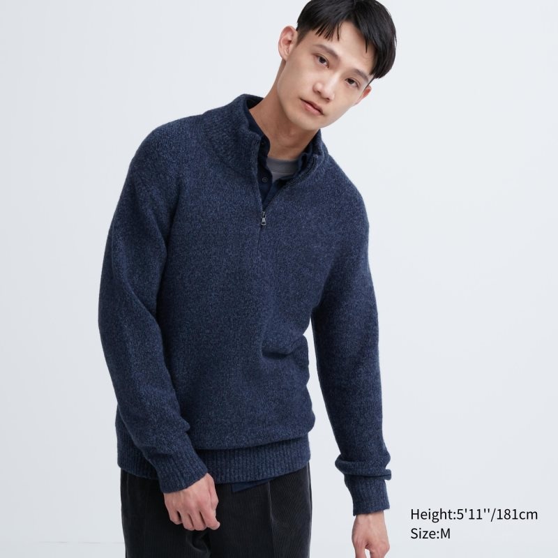 Chandails Uniqlo Souffle Yarn Long Sleeve Half-zip Homme Bleu Marine | 5242057