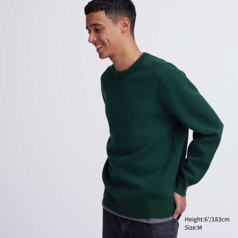 Chandails Uniqlo Washable Milano Ribbed Crew Neck Homme Vert | 1403658