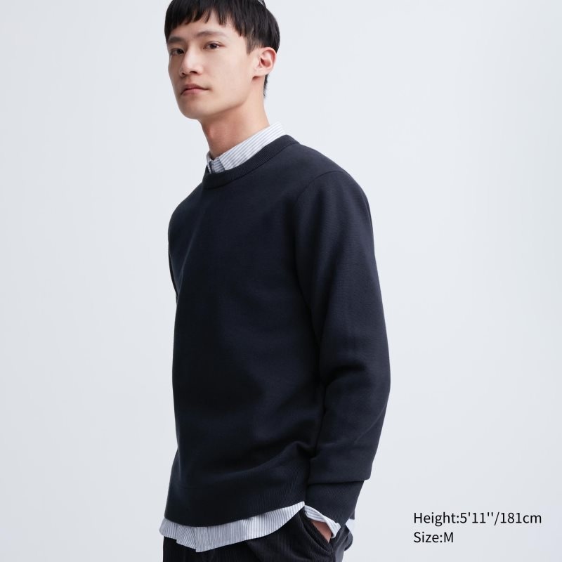 Chandails Uniqlo Washable Milano Ribbed Crew Neck Homme Bleu Marine | 4160568