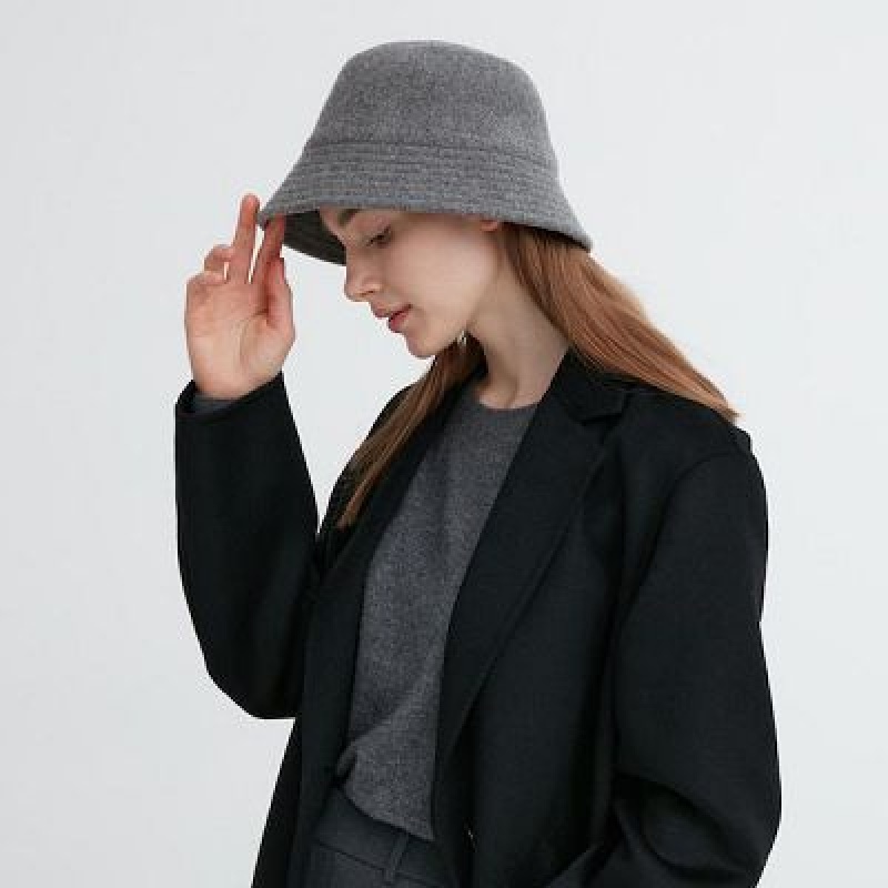 Chapeaux Uniqlo Adjustable Wool Bucket Femme Grise | 2155414