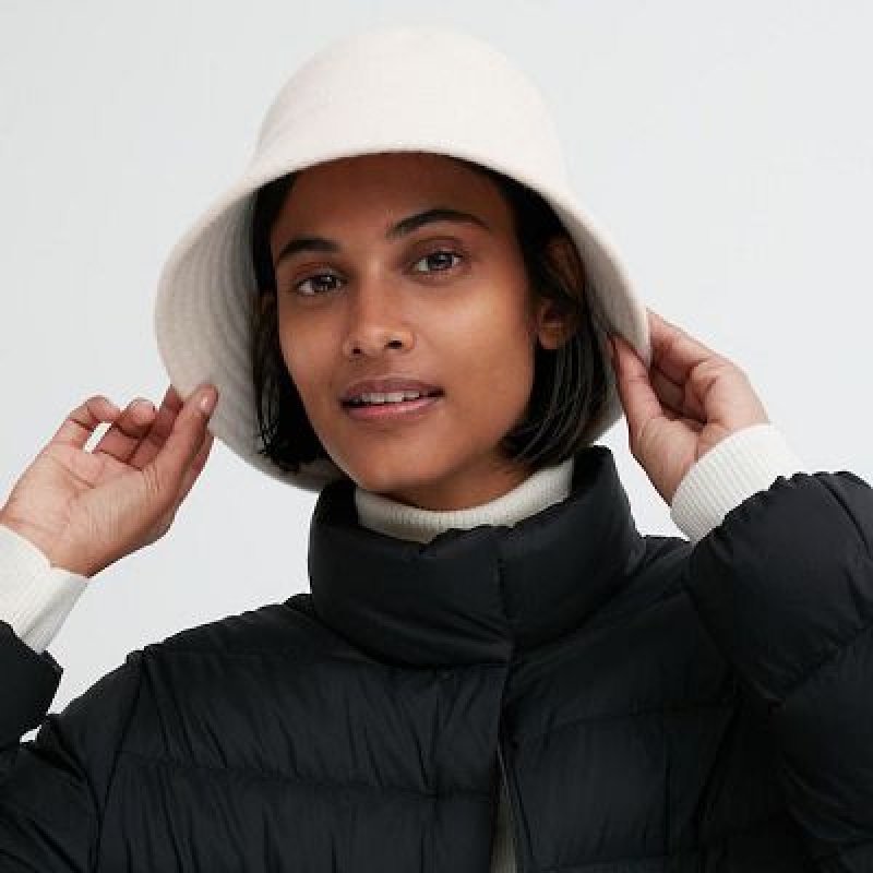 Chapeaux Uniqlo Adjustable Wool Bucket Femme Blanche | 4664110