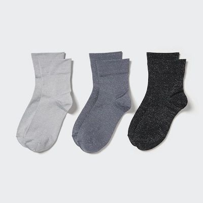 Chaussette Uniqlo Crew Glitter (3 Pairs) Femme Grise | 1412748